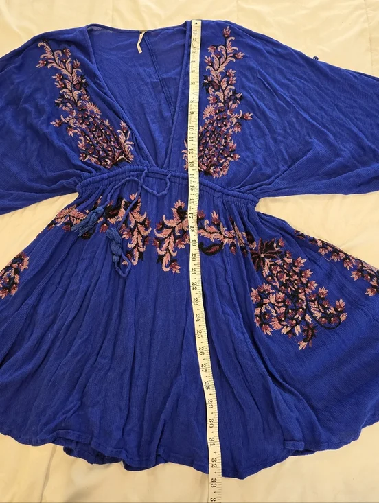 Free People Womens Pretty Pineapple Embroidered Dress Royal Blue Size Small - Picture 7 of 11